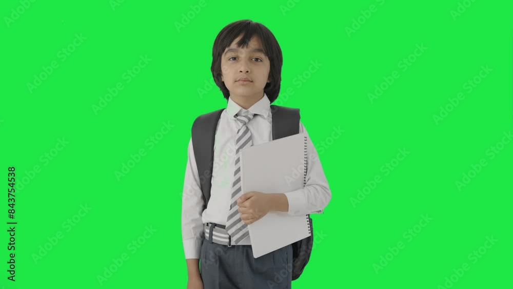 Confident Indian school boy standing with books Green screen Confident Indian school boy standing with books Green screen