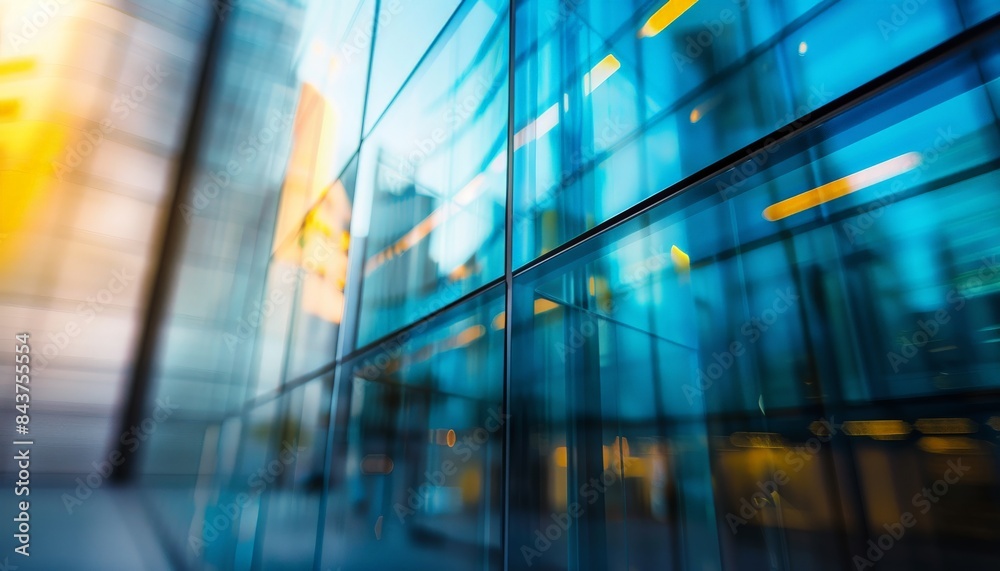 Abstract image of a modern building with glass facade reflecting the city lights. Abstract image of a modern building with glass facade reflecting the city lights.