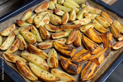 Crispy oven-baked potatoes. Delicious potatoes with for dinner just out of the oven