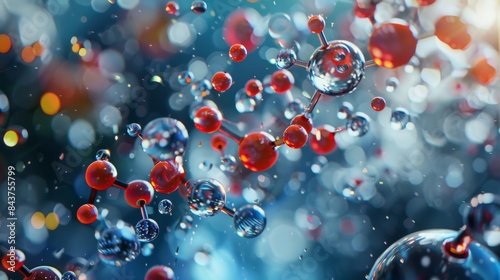 Abstract image of water droplets and molecules, with a blurred background. The image evokes themes of science, technology, and the natural world.