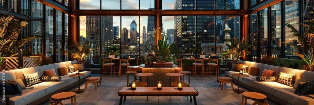 Chic Urban Rooftop Bar with City Views