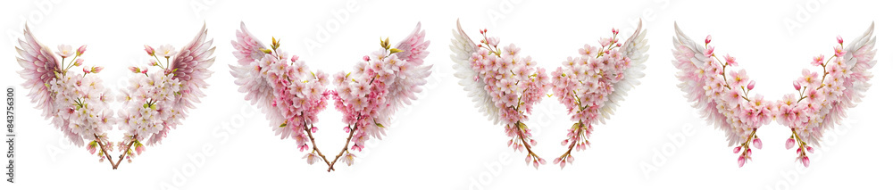 Obraz premium Collection of Delicate Cherry Blossom Angel Wings Illustrations