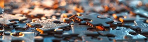 Close-up of a jumbled pile of colorful puzzle pieces.