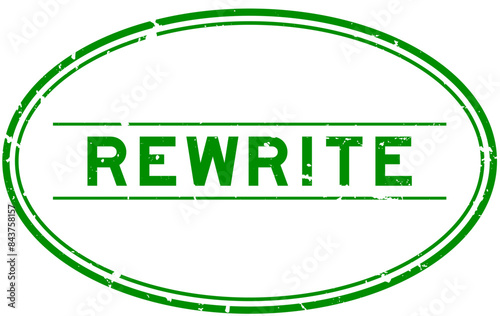 Grunge green rewrite word oval rubber seal stamp on white background