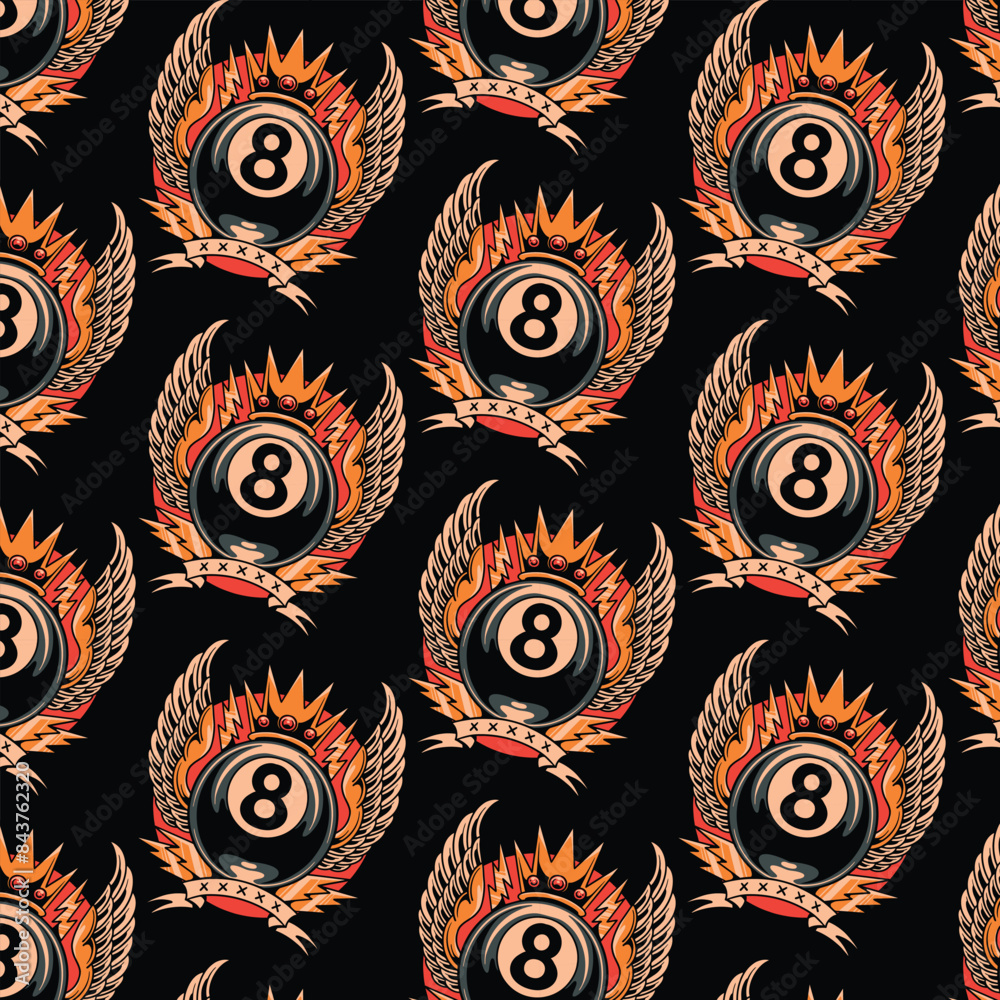 Naklejka premium king billiard pattern vector design