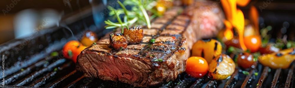 Steak on the grill with tomatoes and peppers, norwegian recipes Steak on the grill with tomatoes and peppers, norwegian recipes