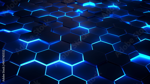 Modern Blue Hexagonal Grid with Neon Lights