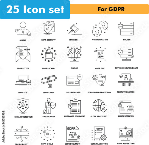 GDPR Line Icon set, 25 Business Outline Icon Set