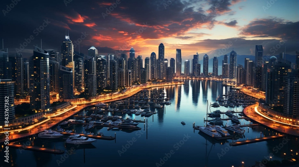 Obraz premium Dubai Marina full view at sunset moment