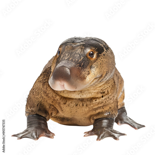 A digital artwork of a unique, hybrid creature resembling Komodo dragon with a platypus face against isolated on transparency PNG background. photo