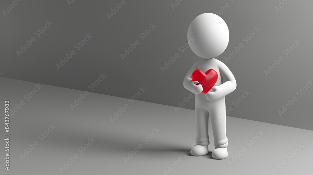 a 3D human holding a heart, symbolizing love, compassion, a 3D human holding a heart, symbolizing love, compassion,