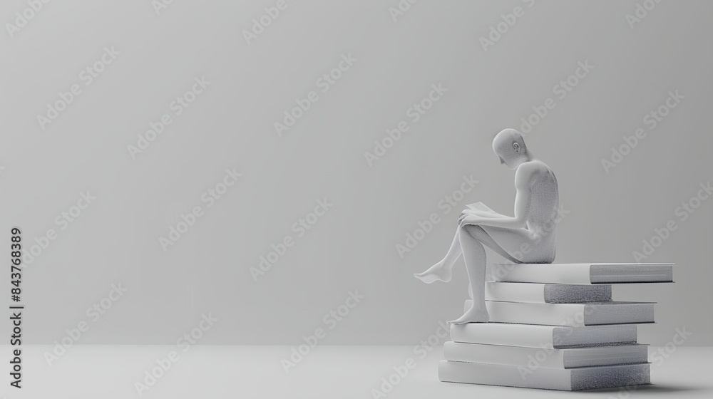 3D human sitting on a stack of books