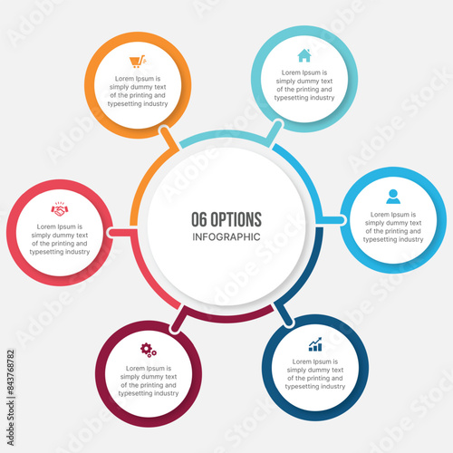 Circle Infographic Template Design With 6 Steps, Process Workflow Diagram