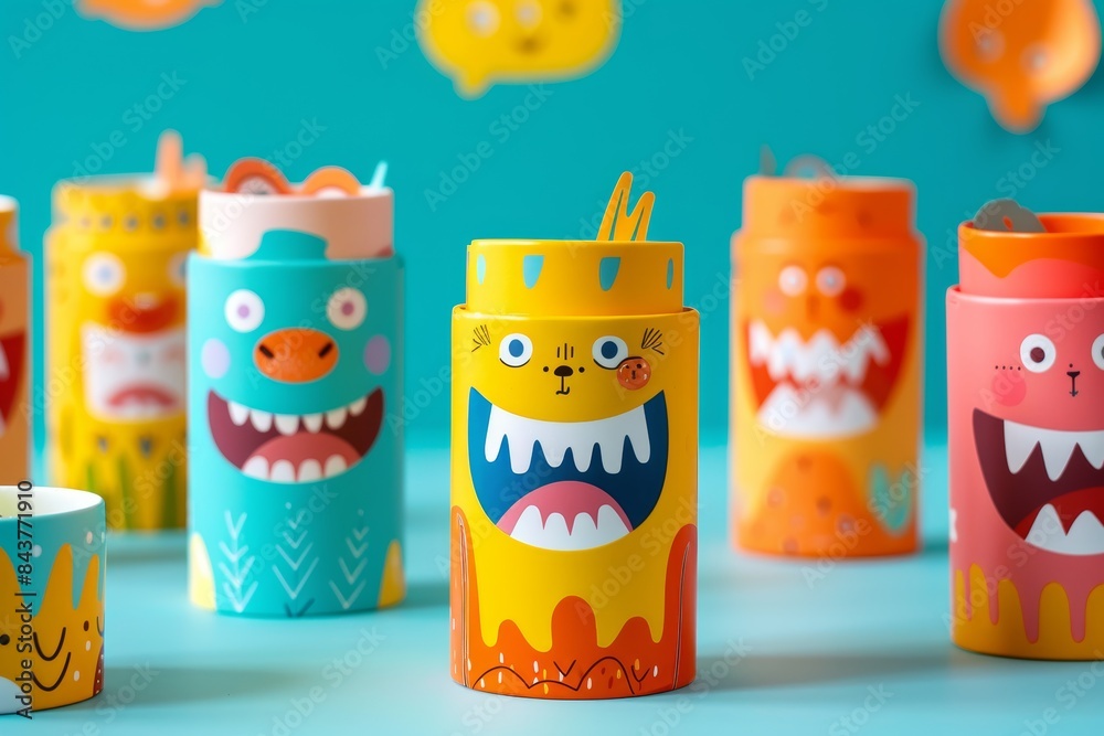 Fun and Playful Child-Friendly Dental Floss Packaging with Cartoon Characters and Bright Colors
