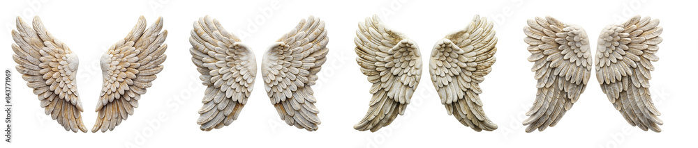 Collection of Sculpted Stone Angel Wings Illustrations with Detailed Carvings Collection of Sculpted Stone Angel Wings Illustrations with Detailed Carvings