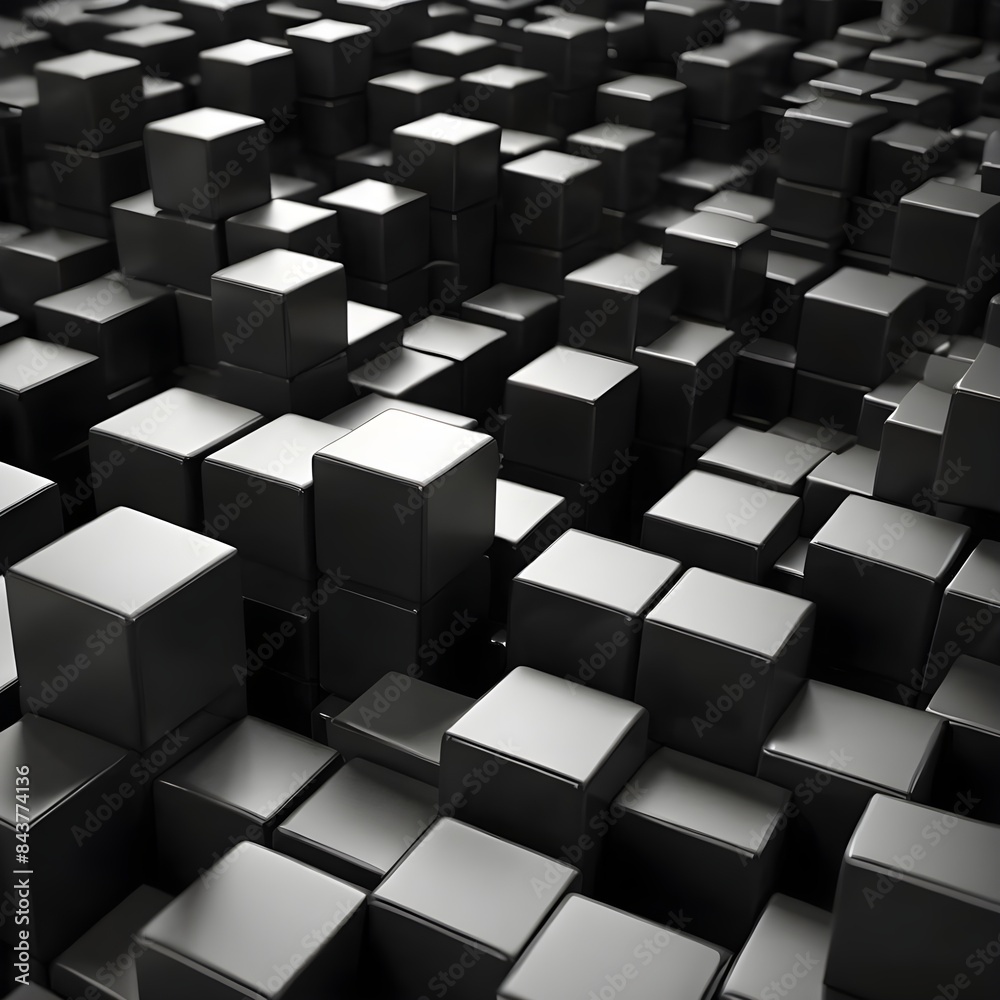 black small box cube random background pixel pandom 3d rendering Generative AI 