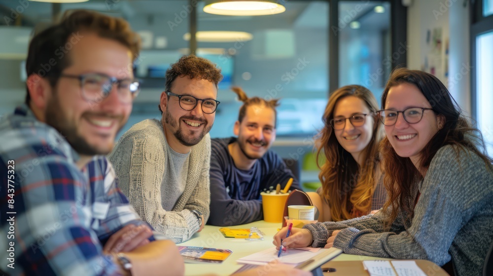 Obraz premium smile scrum poker planning office team work picture