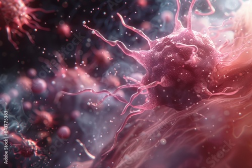 3D Render of Human Immune Cell Attacking Cold Virus - Scientific Illustration for Health Education