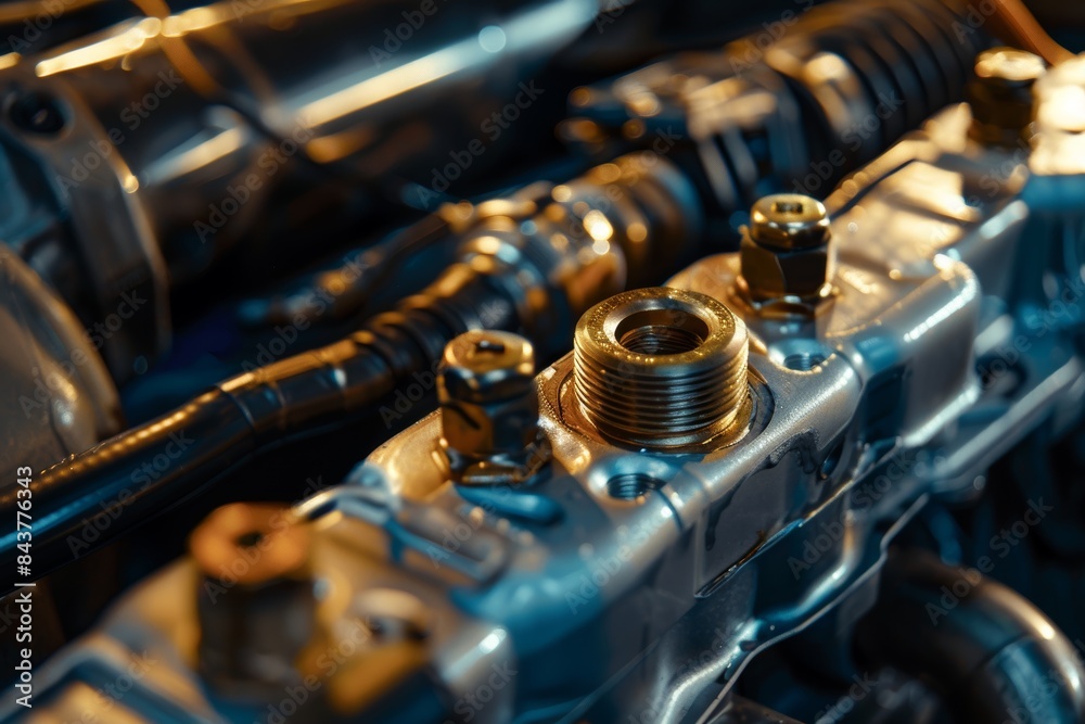 Fototapeta premium Precision Car Thermostat Replacement Process Highlighting Mechanical Detail and Expertise
