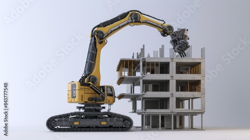 Robot in architecture: image of a construction robot that automatically constructs buildings according to predefined designs, reducing construction time and costs. photo
