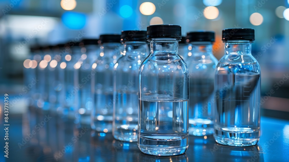 Glass vials in a clean scientific environment Glass vials in a clean scientific environment