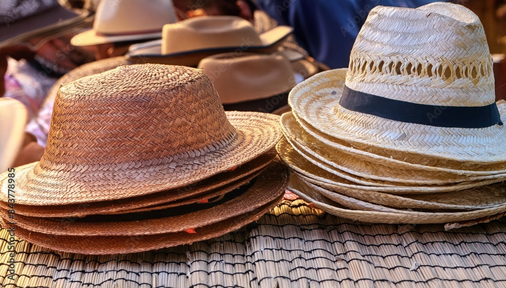 Traditional straw hat on multiple positions for decoration. Traditional straw hat on multiple positions for decoration.