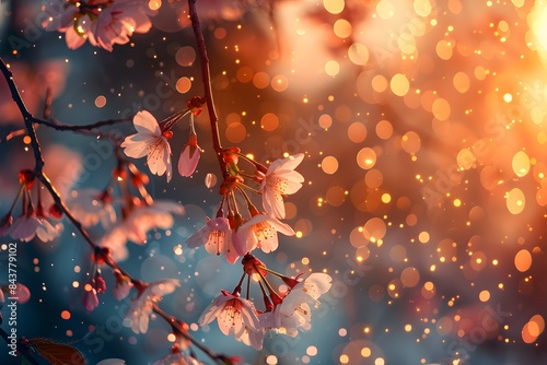 Delicate Pink Blossoms in a Golden Glow