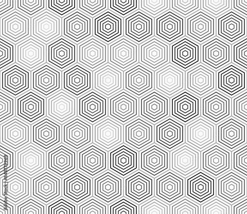 Honeycomb mosaic hexagons background. Grey color tones gradients. Simple stacked hexagons. Hexagonal cells. Seamless pattern. Tileable vector illustration. Honeycomb mosaic hexagons background. Grey color tones gradients. Simple stacked hexagons. Hexagonal cells. Seamless pattern. Tileable vector illustration.