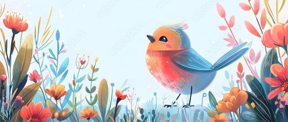 Vibrant Chic Bird Flourishing in Ornamental Garden Frame