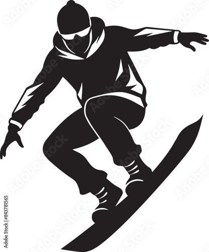 skier on a snowboard illustration black and white
