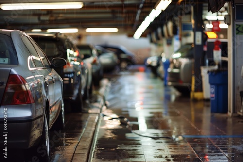 Wallpaper Mural Busy Self-Service Car Wash with People Cleaning Vehicles Under Bright Lights Torontodigital.ca