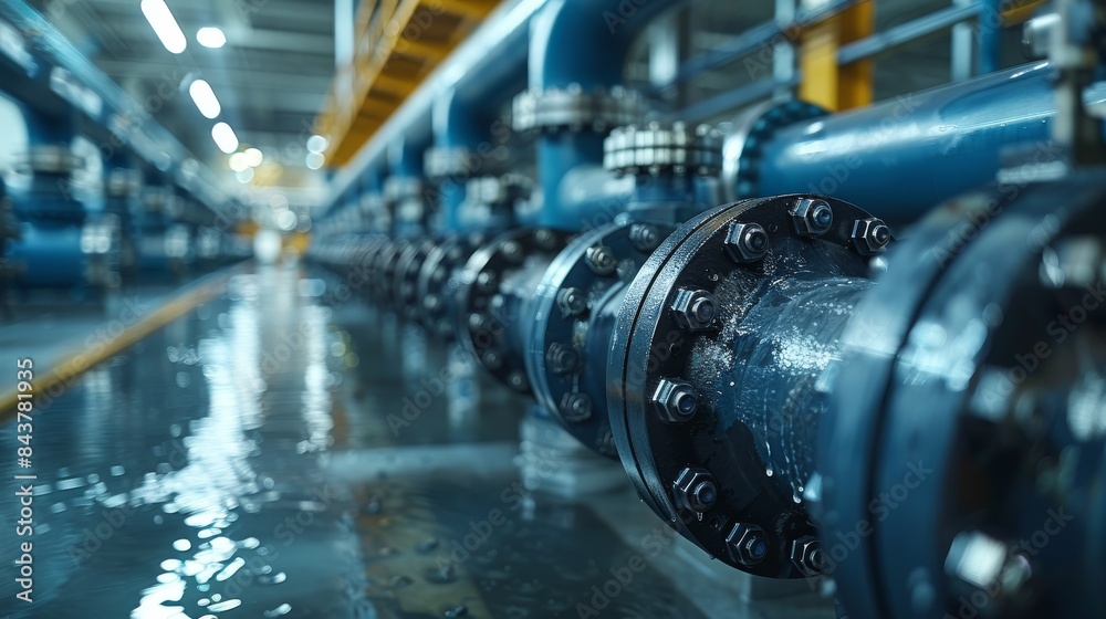 This image showcases a perspective view of blue industrial pipes in a factory, highlighting concepts like industry and technology This image showcases a perspective view of blue industrial pipes in a factory, highlighting concepts like industry and technology