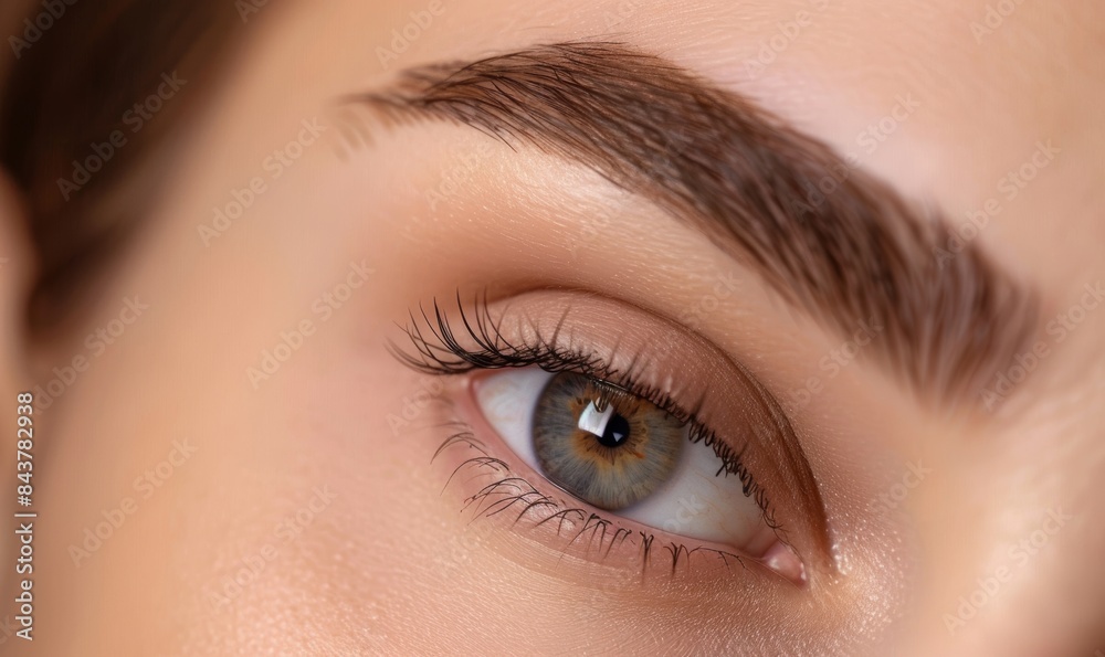 Fototapeta premium Close up of a beautiful woman's eye with perfect eyebrows and brown eyes