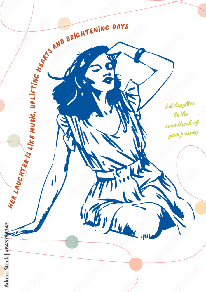 Obraz premium A beautiful girl. Vector poster on the theme of sweet life, sweet tooth, hand-drawn drawings with interesting, inspiring phrases for the comfort of your home