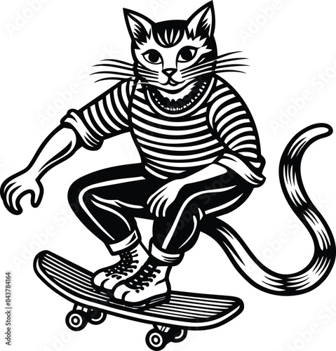 Cat On A Skateboard On white Background EPS 10