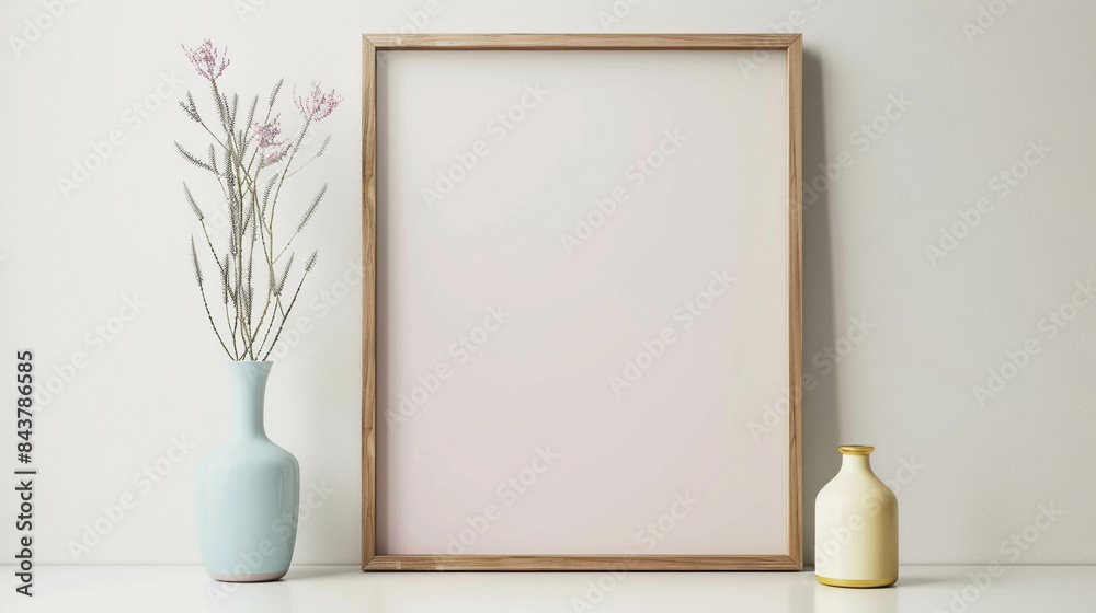 Empty wooden photo framework on a light beige background. Empty wooden photo framework on a light beige background.