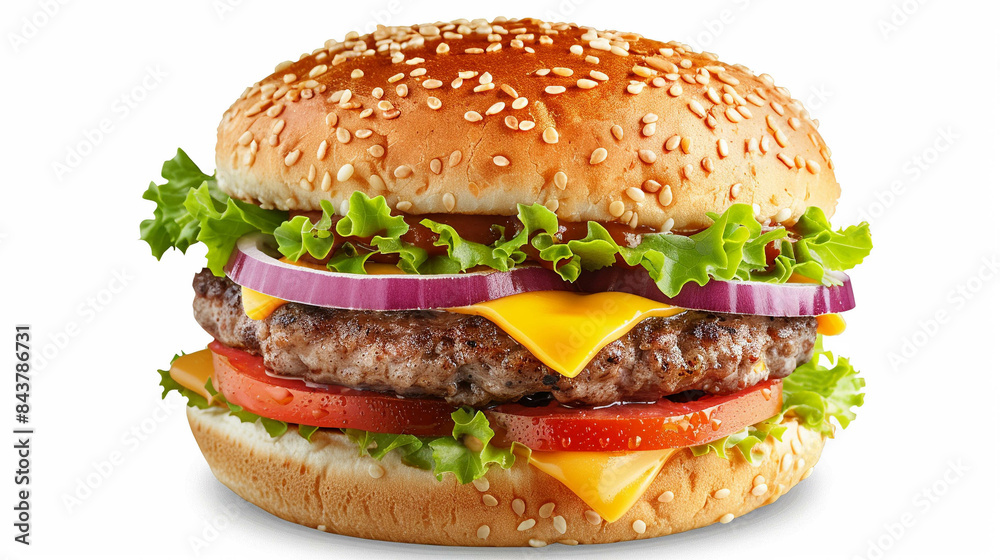 Delicious hamburger close-up isolated on a white background Delicious hamburger close-up isolated on a white background