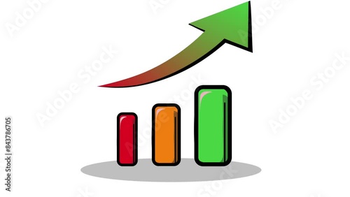 Animation growth bar graph with arrow with white screen
