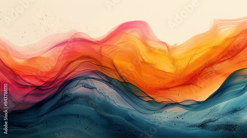 An abstract painting with soothing colors and flowing shapes, designed to evoke feelings of inner calm and happiness. Clipart illustration style, clean, Minimal, photo