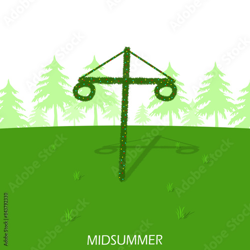 Midsummer event banner. A ritual pillar of fertility and successful harvest is celebrated on June 24