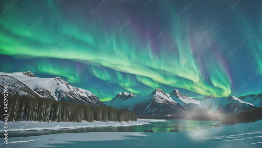 Aurora Borealis Green Loop Winter Mountain Ridges Northern Lights