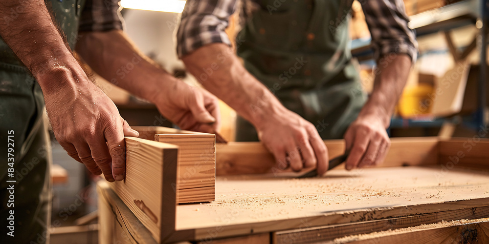 Close-up of a couple assembling a cabinet frame in their workshop, high-resolution, high-definition (HD), ultra high-definition (UHD), professional-grade Close-up of a couple assembling a cabinet frame in their workshop, high-resolution, high-definition (HD), ultra high-definition (UHD), professional-grade