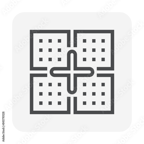 Tile spacer vector icon. Cross shape for tiler worker using in construction and renovation. To installation in gap of tile on floor and wall in bathroom, kitchen and laundry room. Editable stroke.
