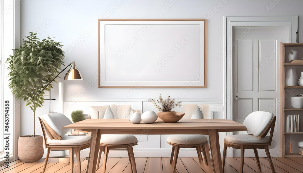 Natural Elegance: Home Interior with Frame and Wooden Decor Natural Elegance: Home Interior with Frame and Wooden Decor