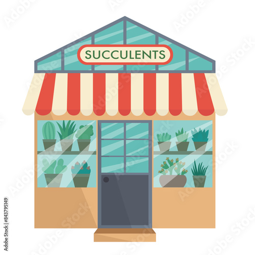 Flat house plant shop. Vector succulent plants market flat illustration