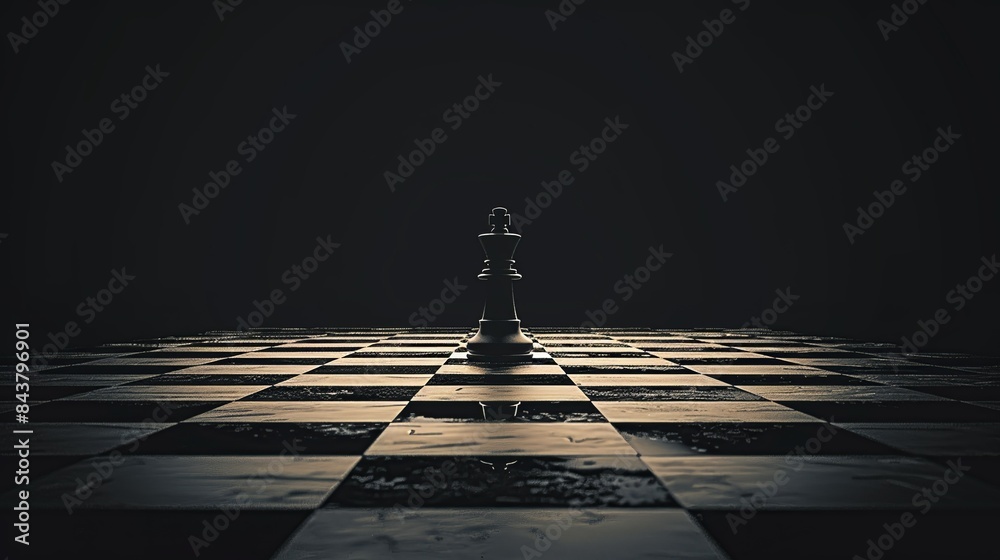 Naklejka premium An empty chessboard with a single pawn, gradually filling with pieces in strategic positions, representing the strategic planning required to achieve success. Clipart illustration style, clean,