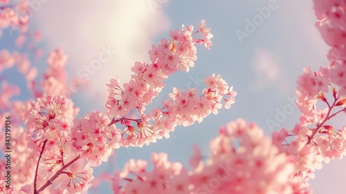 Cherry blossoms in Spring casting a pink hue against the sky