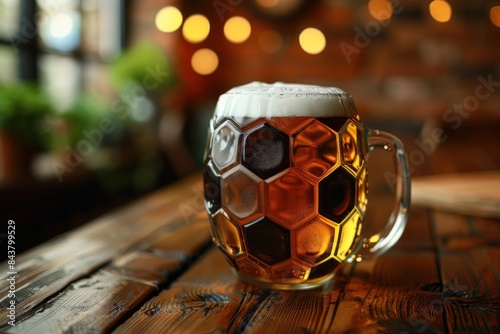 A soccer ball and a beer mug together, illustrating the pleasure of kicking back with a drink after a friendly match or while watching sports.
 photo