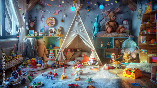 Enchanted Play Haven: Teepee Delight in a Kaleidoscope of Childhood Dreams photo