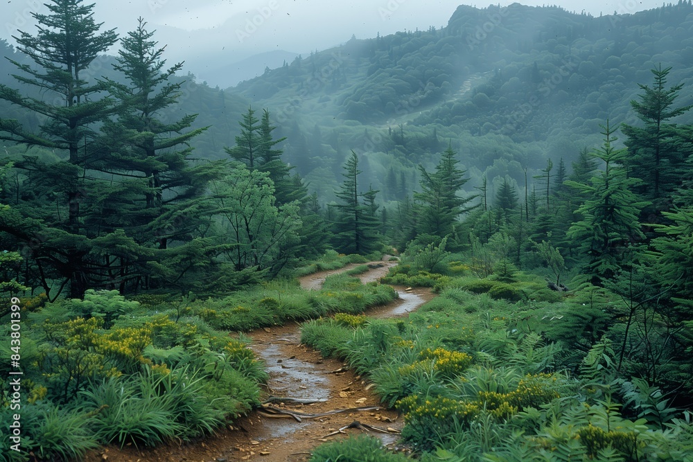 Scenic Mountain Forest with Serpentine Hiking Path Scenic Mountain Forest with Serpentine Hiking Path